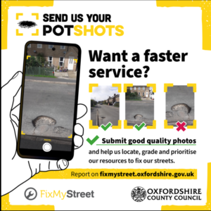 Poster for Fix My Street Service to report potholes to Oxfordshire County Council